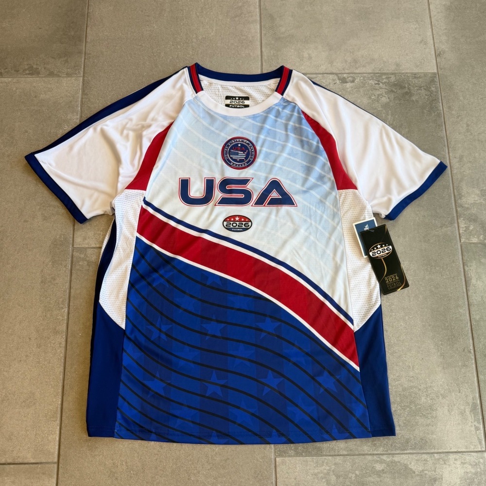 2026 Futbol USA Soccer Jersey Mens XL NWT Red White Blue Short Sleeve Top